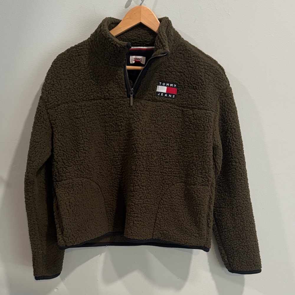 Tommy Hilfiger Olive Sherpa Fleece 1/4 zip Pullover